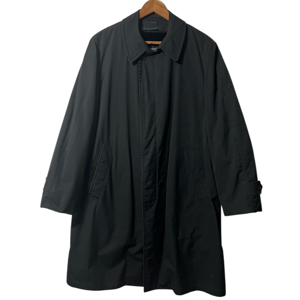 London Fog Vintage Faux Fur Lined Men’s Classic Black Trench Coat Size 40